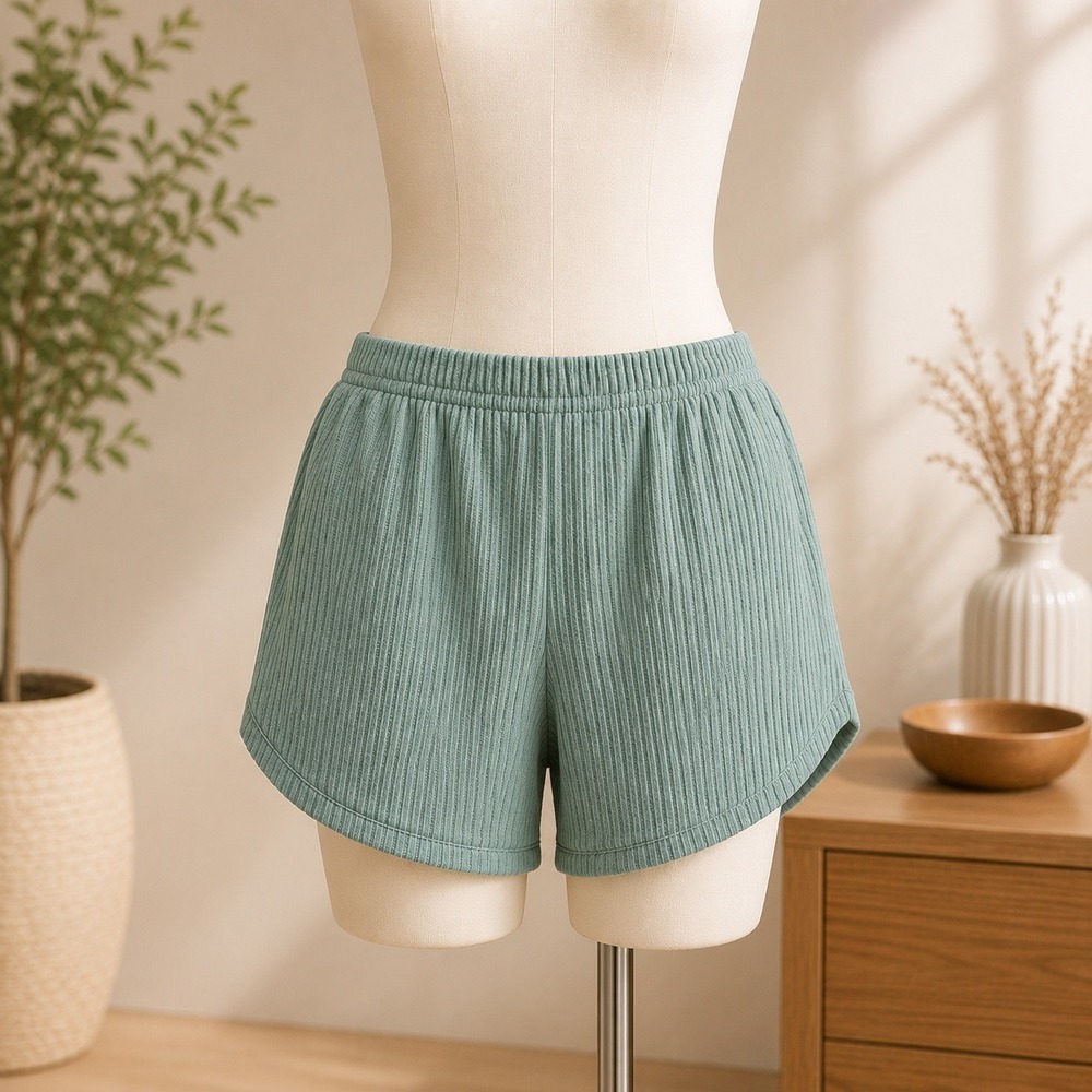 NWOT Cider Ribbed Knit Lounge‎ Shorts Womens Medium Green Dolphin Hem Sleepwear